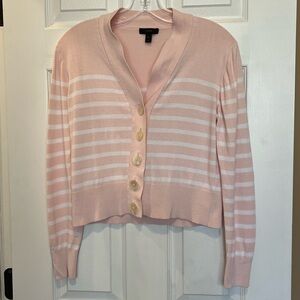 J. Crew Lightweight Stripped Crop Womens Cardigan Sweater Size Medium , Pink